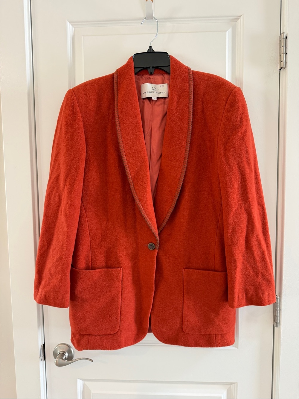 Vintage Alfred Sung Women’s Rust Orange Wool Blazer Jacket Shawl Collar Sz 6